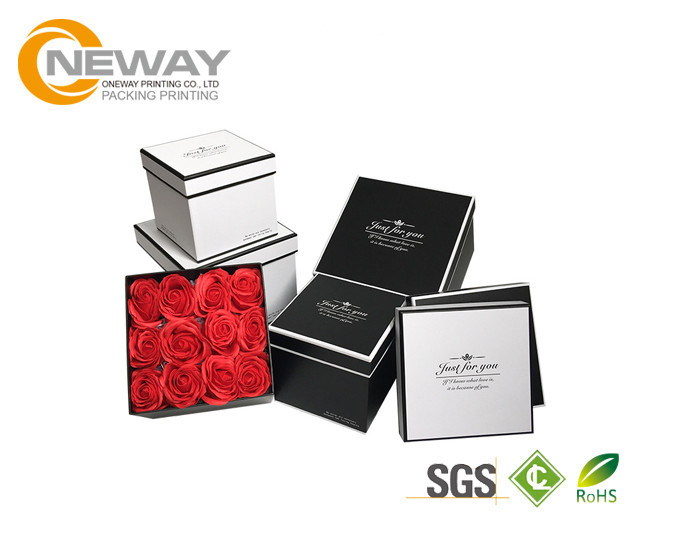 Flower Gift Box Hand Mand Popular Rectangle Flower Paper Box With Black Hat Shape